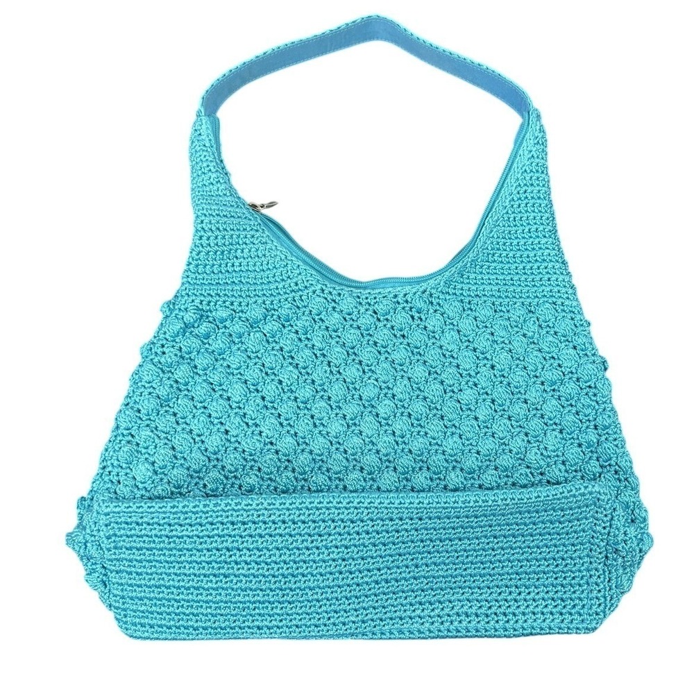 Chic Turquoise Crocheted Hobo Shoulder Bag Knit Textured Handbag Women's Summer